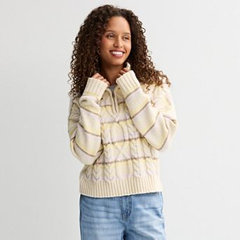 Juniors' SO® Cable Quarter Zip Sweater