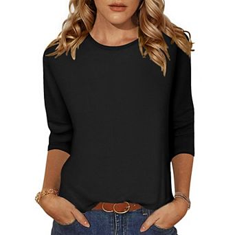 Zeagoo Women's 3/4 Sleeve Tunic Top, Dressy Crew Neck Floral Print T-Shirt, Casual Basic Blouse