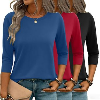 Zeagoo Women's 3/4 Sleeve Tunic Top, Dressy Crew Neck Floral Print T-Shirt, Casual Basic Blouse