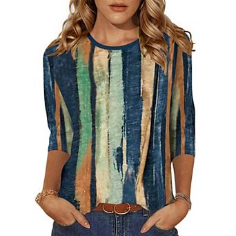 Zeagoo Women's 3/4 Sleeve Tunic Top, Dressy Crew Neck Floral Print T-Shirt, Casual Basic Blouse