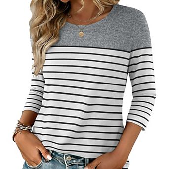 Zeagoo Women's 3/4 Sleeve Tunic Top, Dressy Crew Neck Floral Print T-Shirt, Casual Basic Blouse