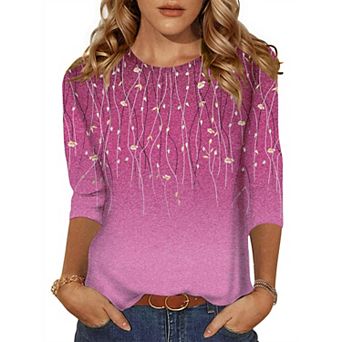 Zeagoo Women's 3/4 Sleeve Tunic Top, Dressy Crew Neck Floral Print T-Shirt, Casual Basic Blouse