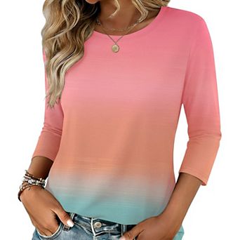 Zeagoo Women's 3/4 Sleeve Tunic Top, Dressy Crew Neck Floral Print T-Shirt, Casual Basic Blouse