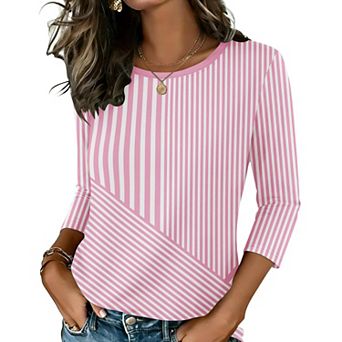 Zeagoo Women's 3/4 Sleeve Tunic Top, Dressy Crew Neck Floral Print T-Shirt, Casual Basic Blouse