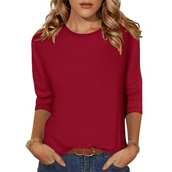 Zeagoo Women's 3/4 Sleeve Tunic Top, Dressy Crew Neck Floral Print T-Shirt, Casual Basic Blouse