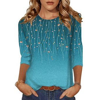 Zeagoo Women's 3/4 Sleeve Tunic Top, Dressy Crew Neck Floral Print T-Shirt, Casual Basic Blouse