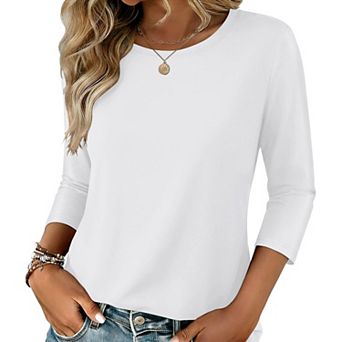 Zeagoo Women's 3/4 Sleeve Tunic Top, Dressy Crew Neck Floral Print T-Shirt, Casual Basic Blouse