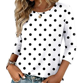 Zeagoo Women's 3/4 Sleeve Tunic Top, Dressy Crew Neck Floral Print T-Shirt, Casual Basic Blouse