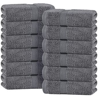 White Classic Premium Cotton Hand Towels Bulk for Bath, Gym, Kitchen, Spa, 12 Pack, 16x27"