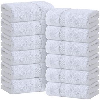 White Classic Premium Cotton Hand Towels Bulk for Bath, Gym, Kitchen, Spa, 12 Pack, 16x27"