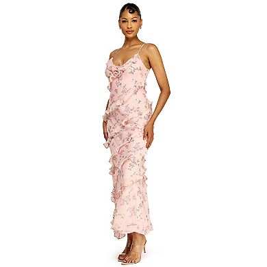 Juniors' B. Smart Spaghetti Strap V-Neck Slip Dress with Ruffles & Flowers