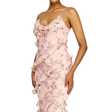 Juniors' B. Smart Spaghetti Strap V-Neck Slip Dress with Ruffles & Flowers