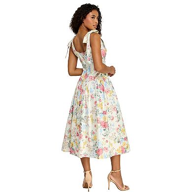 Juniors' B. Smart Wide Strap Tie Trim Midi Dress with Floral Print & Pockets
