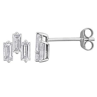 Stella Grace Rhodium Over 14k White Gold 4/5 Carat T.W. Lab-Grown Baguette Diamond Prong Stud Earrings