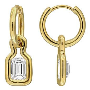 Stella Grace 18K Gold Vermeil Over Sterling Silver 2 Carat T.W. Lab-Grown Emerald-Cut Diamond Bezel Drop Hoop Earrings