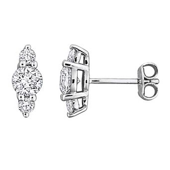 Stella Grace Rhodium Over Sterling Silver 1 Carat T.W. Round Lab-Grown Diamond Shared Prong 3-Stone Stud Earrings