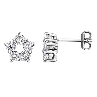 Stella Grace Rhodium Over Sterling Silver 1 1/10 Carat T.W. Round Lab-Grown Diamond Open Star Stud Earrings