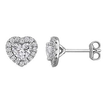Stella Grace Rhodium Over Sterling Silver 1 3/8 Carat T.W. Lab-Grown Diamond Heart Halo Stud Earrings