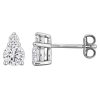 Stella Grace Rhodium Over Sterling Silver 1 Carat T.W. Round Lab-Grown Diamond Shared Prong Stud Earrings