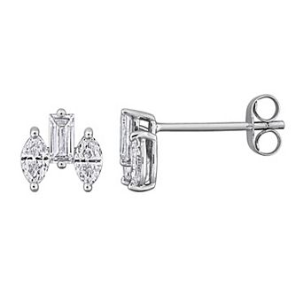 Stella Grace Rhodium Over 14k White Gold 3/4 Carat T.W. Lab-Grown Diamond Baguette & Marquise Stud Earrings
