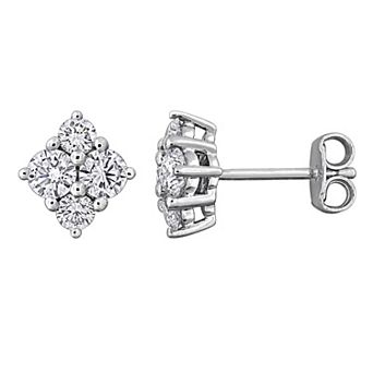 Stella Grace Rhodium Over Sterling Silver 1 Carat T.W. Round Lab-Grown Diamond Cluster Stud Earrings