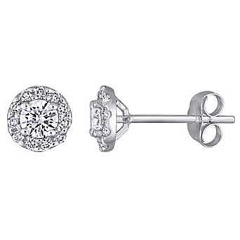Stella Grace Rhodium Over 14k Gold 3/4 Carat T.W. Lab-Grown Diamond Halo Stud Earrings