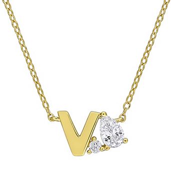 Stella Grace Gold Tone Lab-Created White Sapphire Initial Pendant Necklace