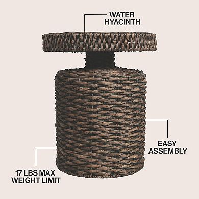 Marisol Coastal Bohemian Handwoven Water Hyacinth Round Accent Side Table