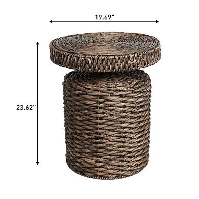 Marisol Coastal Bohemian Handwoven Water Hyacinth Round Accent Side Table