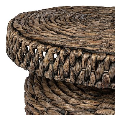 Marisol Coastal Bohemian Handwoven Water Hyacinth Round Accent Side Table