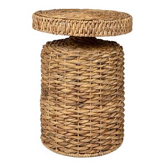 Marisol Coastal Bohemian Handwoven Water Hyacinth Round Accent Side Table