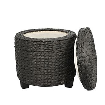 Addie 17.72" Modern Coastal Handwoven Water Hyacinth Storage Ottoman with Lid
