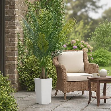 5FT Tropical Areca Artificial Palm Tree with White Planter Lifelike Leaves