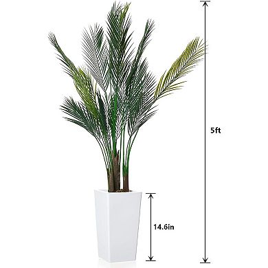 5FT Tropical Areca Artificial Palm Tree with White Planter Lifelike Leaves