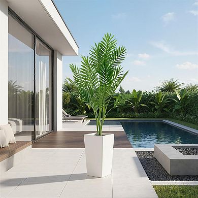 4.2FT Artificial Palm Tree with White Tall Planter
