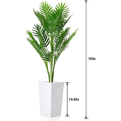 4.2FT Artificial Palm Tree with White Tall Planter