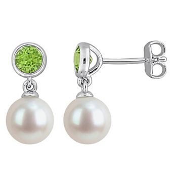 Stella Grace Rhodium Over Sterling Silver Freshwater Cultured Pearl & Gemstone Station Drop Earrings