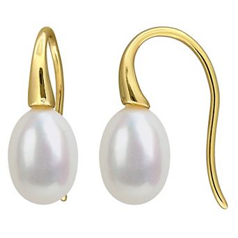 Stella Grace Yellow Gold Plated Sterling Silver Freshwater Cultured Pearl Drop Shepherd Hook Earrings