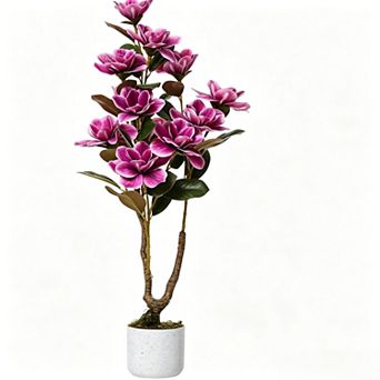 37" Artificial Magnolia Tree with White Planter