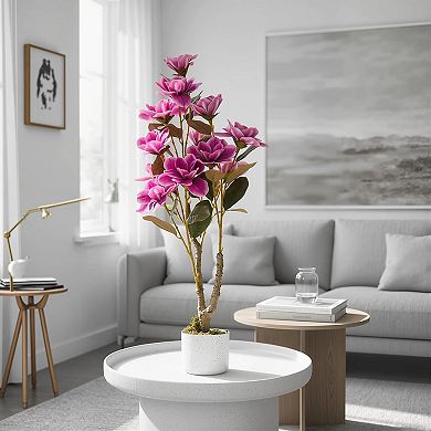 37" Artificial Magnolia Tree with White Planter