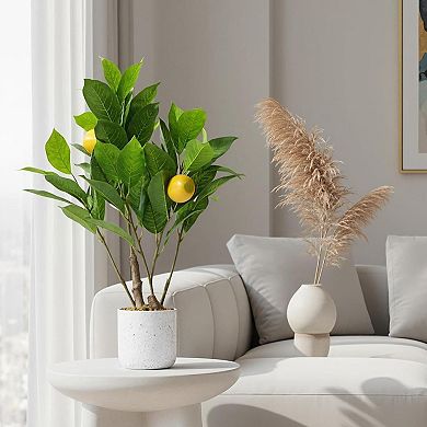 2Pcs 19.7" Artificial Lemon Trees with White Pot