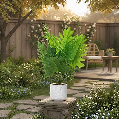 2 Pack Philodendron Fake Plants, 17.7" Artificial Plants Indoor in Pot with Cement Moss Base
