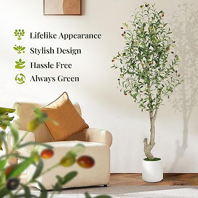 6ft Artificial Olive Tree, Realistic Faux Plants Indoor with High-Simulated Olive Fruits