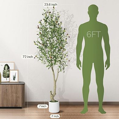 6ft Artificial Olive Tree, Realistic Faux Plants Indoor with High-Simulated Olive Fruits