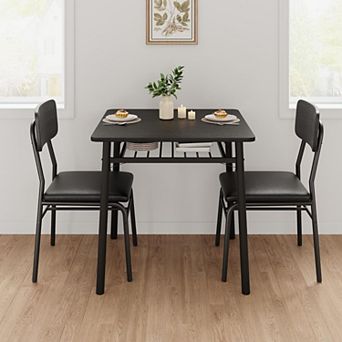 Dining Table for 2 with Storage Rack, Square Table with Upholstered Chairs, for Small Space