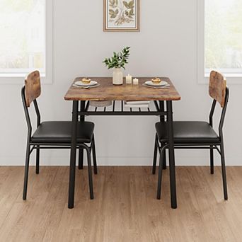 Dining Table for 2 with Storage Rack, Square Table with Upholstered Chairs, for Small Space