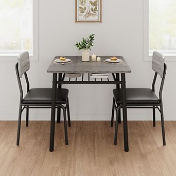 Dining Table for 2 with Storage Rack, Square Table with Upholstered Chairs, for Small Space