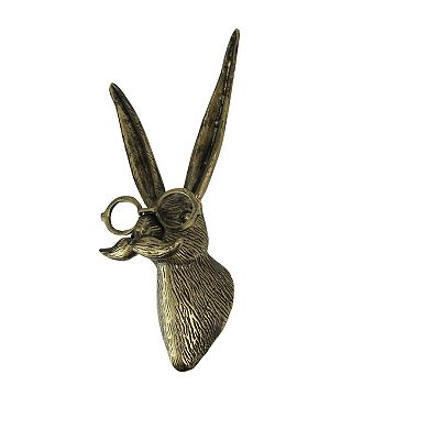 Gold Hare Head Wall Hanging Whimsical Decor with Glasses and Mustache