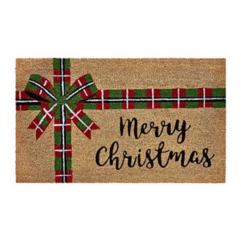 VCNY Home Merry Christmas Plaid Bow Coir Doormat