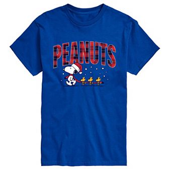 Men's Peanuts Snoopy & Woodstock Christmas Plaid Short Sleeve Graphic Tee